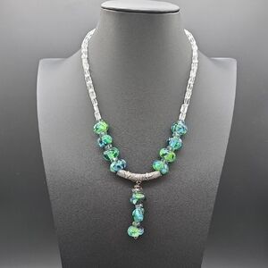 CUSTOM SOUTHWESTERN COWGIRL Green & Teal Glass Bead Y-Necklace